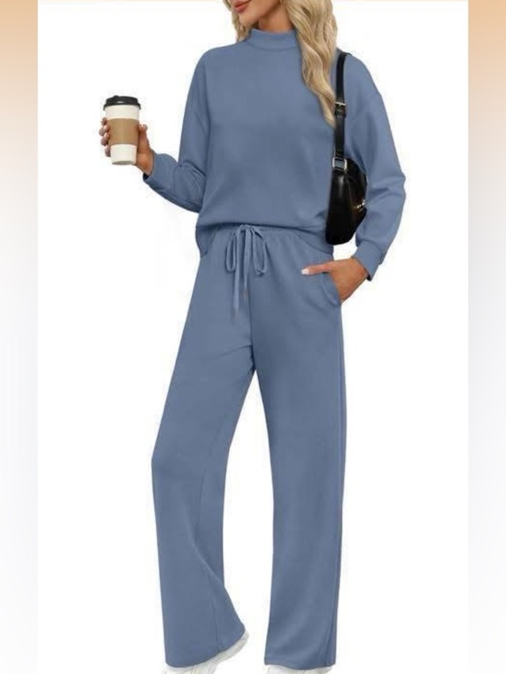 Women's Casual Blue Wide-Leg Jogger Set